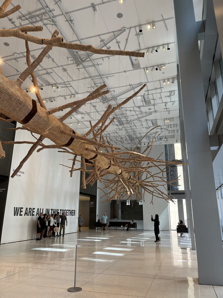 The Brotman Forum at the Seattle Art Museum, a woven fibre sculpture suspended above the floor